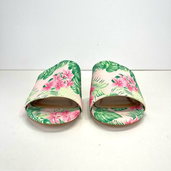 Comfortview Capri Wedge Slide Sandal Sz 8 WW Green & Pink Floral Espadrille New - Picture 3 of 16